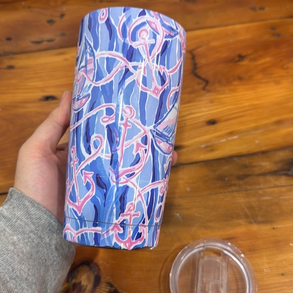 Lily Pulitzer Nautical Anchor Stainless Steel Pink and Blue Travel Mug Tumbler - Picture 5 of 6